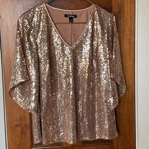 GOLD Sequin V Neck Trumpet Sleeves Blouse | S